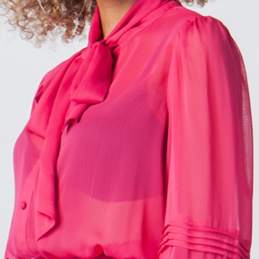 Jealous Tomato Sheer Blouse w/Bowtie & Peasant Sleeves - Picture 7 of 16